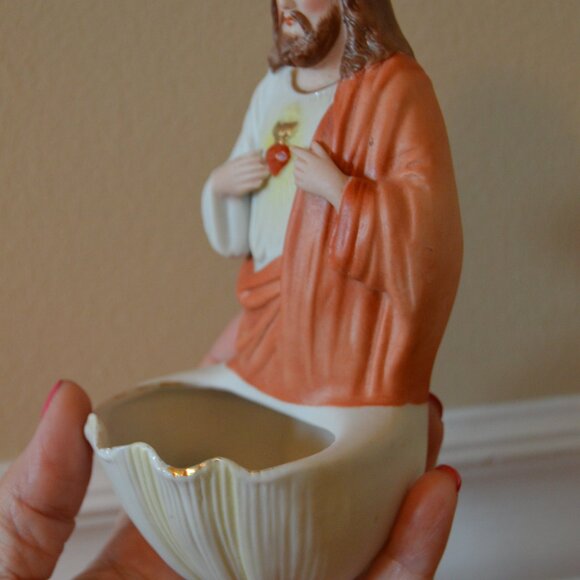Vintage Antique Sacred Heart of Jesus bisque porcelain Holy water font Germany - Picture 2 of 9
